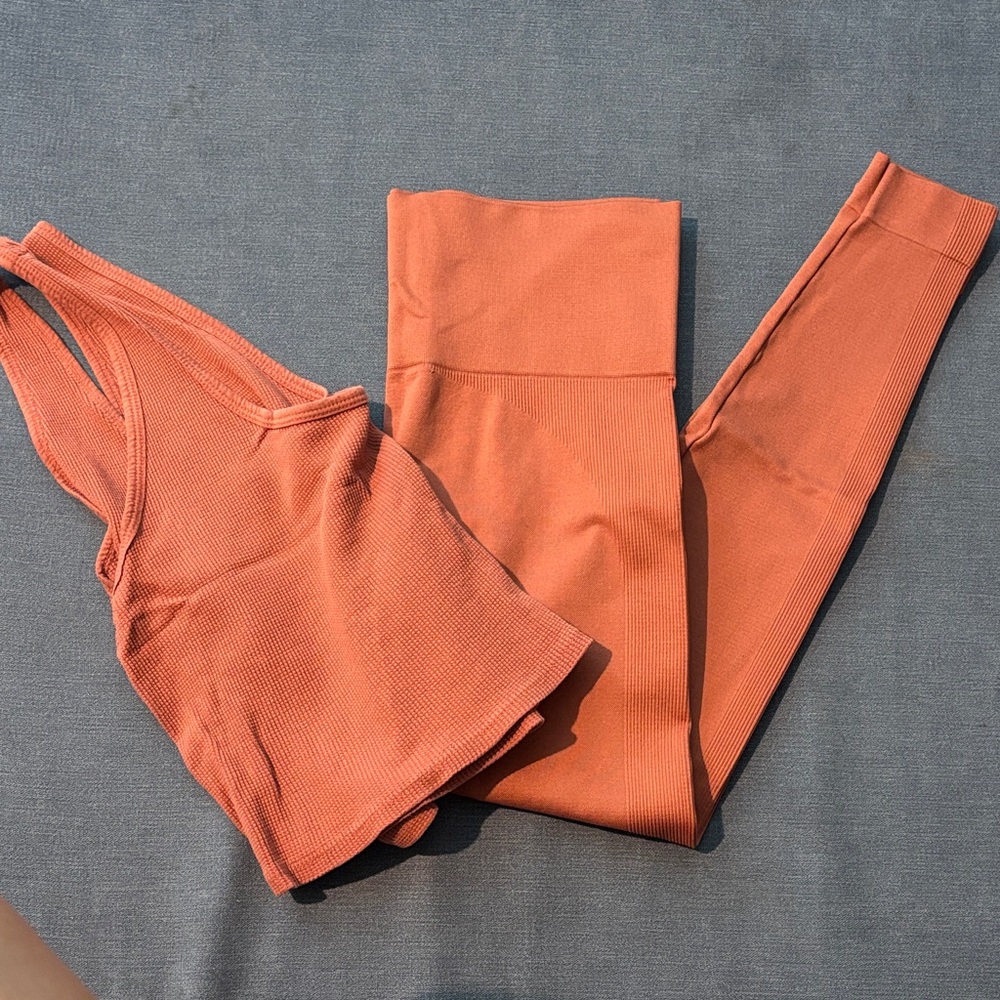 SET Active Women's Ribbed Tank and High-Waist Leggings - Rust Orange